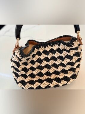 Woven Two Tone Top-Handle Bag